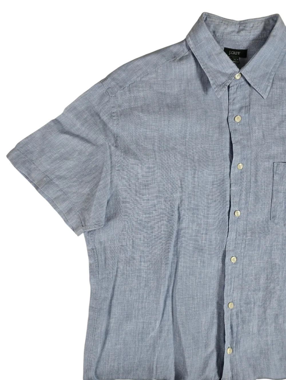 J Crew Linen Light Blue Short Sleeve Button Down Shirt Men's Large